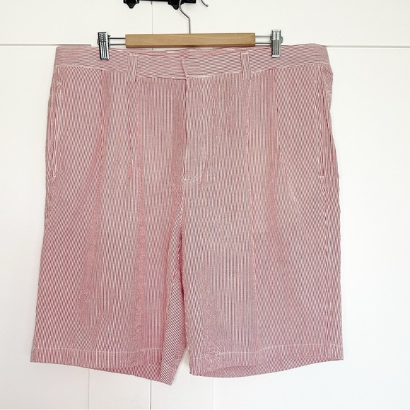 Cutter & Buck Golf chino Shorts 40 Red White Seersucker Pleated Front cotton - Picture 1 of 6